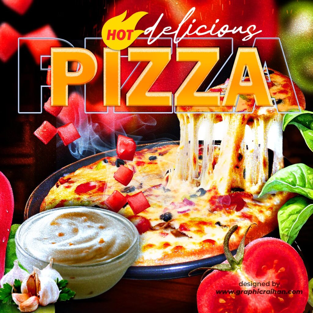 pizza manipulation restaurant social media post design graphicraihan
